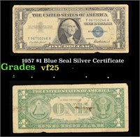 1957 $1 Blue Seal Silver Certificate Grades vf+