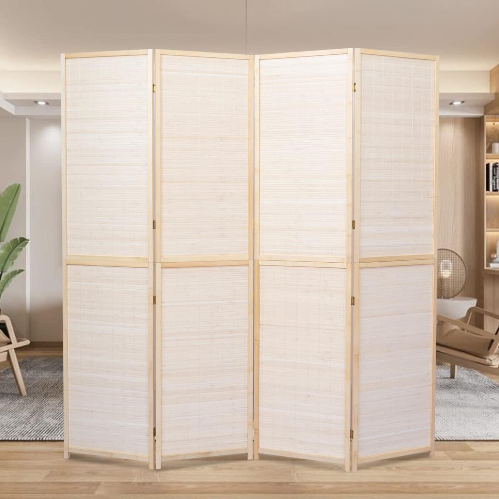 JVVMNJLK 4 Panel Bamboo Room Divider, 6 FT Tall Fo