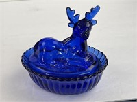 Cobalt Blue Deer on a nest 5 1/4”x4 1/4”x 5 1/4”