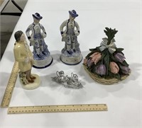 Decor lot w/ figurines- ceramic/resin