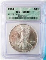 Coin 1994 Silver Eagle $1 Coin ICG MS69