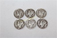 6 SILVER MERCURY DIMES