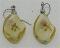 Lampwork Rose Glass Pierced Earrings