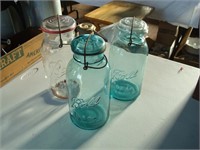 half-gallon Ball jars with bails and glass lids (3