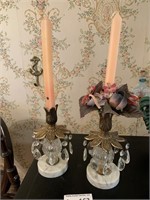 (2) Marble Base Metal Glass Candle Holders