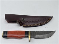 Full Tang Damascus Steel Knife w/ Leather Sheath