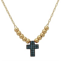 Sterling Silver Beaded Turquoise  Cross Necklace
