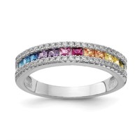 Silver Multi Color Crystal Channel-Set Ring