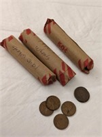 1940's, 50's Wheat Pennies, 3 Rolls