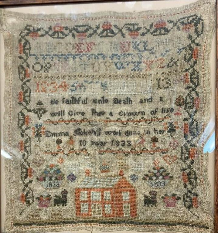 Early 1833 Sampler, Excellent Early Example