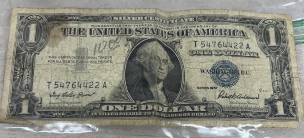 1957 Silver certificate one dollar bill