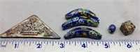 Of) (3) LARGE & (1) SMALL BLUE FLOWERED BEADS &