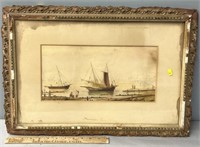 Antique Nautical Shore Watercolor Painting
