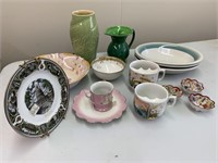 Assorted pottery, ironstone, mustache cups, china