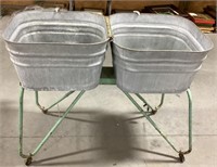 Vintage galvanized double mobile wash tub