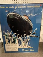 FRAMED FRENCH STEAMSHIP POSTER - 25 X 33 “