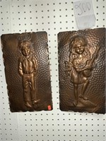PAIR OF COPPER BOY & GIRL EMBOSSED PLAQUES SIGNED