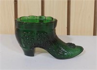 Green Glass Shoe Figurine
