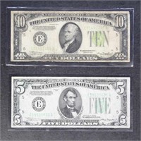 US Paper Money 2 Series of 1934 Notes, $5 & $10, c