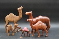 5 Hand-Carved African Camels