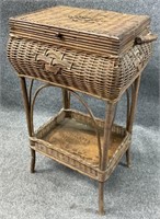 Antique Wicker Lift Top Sewing Stand