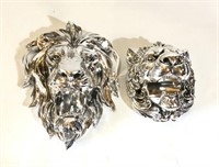 2 Chrome Lion Wall Hanging Holders