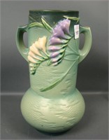 Roseville Green Freesia 10" Two Handled Vase