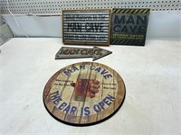 4 MAN CAVE SIGNS WOODEN  METAL AND CANVAS