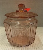 Pink Depression glass cookie jar "Mayfair"