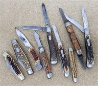 (9) Collectible Stag Handle Pocket Knives
