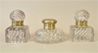 GROUPING OF 3 GLASS INKWELLS