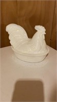 Milk Glass Rooster on Nest (marked K)