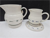 Longaberger Pottery Pitchers & Trivet 6.5" 7" High