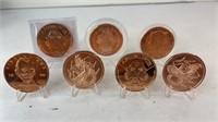 (7) .999 ONE OUNCE FINE COPPER COINS
