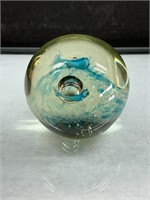 Blown Glass Paperweight w/ Fish, Water, Bubbles