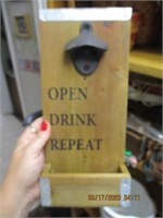 Open Drink Repeat Wooden Bottle Opener Board