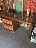 Wicker sofa table and two nightstands