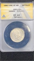 Rare: 1883 Hawaii ANACS EF-40 Details Silver