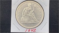 1842 Silver Seated Liberty Dollar