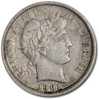 1901 o Better Date AU Grade Barber dime