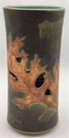 9in Red Oak Pottery Leaf Vase, Signed