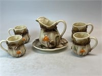 Vintage Homco Mushroom small pitcher and Cups