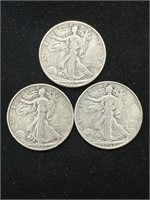 1937,1937-D, 1937-S Walking Liberty Half Dollars