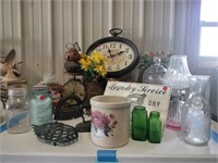Wall Clock, Antiques, Crock, Ball Jars
