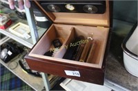 CIGAR HUMIDOR WITH CIGARS AND CUTTERS