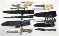 8pc fixed blade knives, some with sheaths