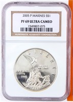 Coin 2005-P Marines Silver Dollar NGC PF69
