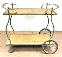 Rustic Wrought Iron Inset Tile Top Serving Cart