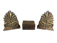 (2) Pair Of Bookends & Wood Box