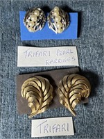 Two Vintage Signed Crown TRIFARI Earrings